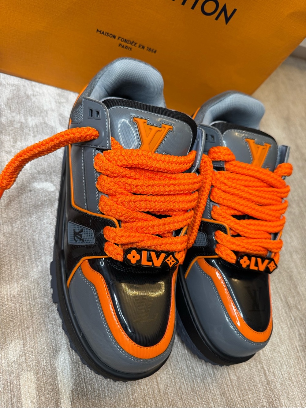 Brand new Men LV Sneakers with Orange Accents